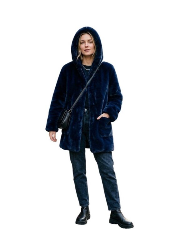 Apparis Jackets & Blazers - APPARIS Goldie Navy Blue Faux Fur Hooded Coat Jacket Size S Small Plush Winter